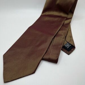 Hugo Boss Tie Men's Shimmer Gold/ Burgundy  100% Silk Necktie Handmade In Italy